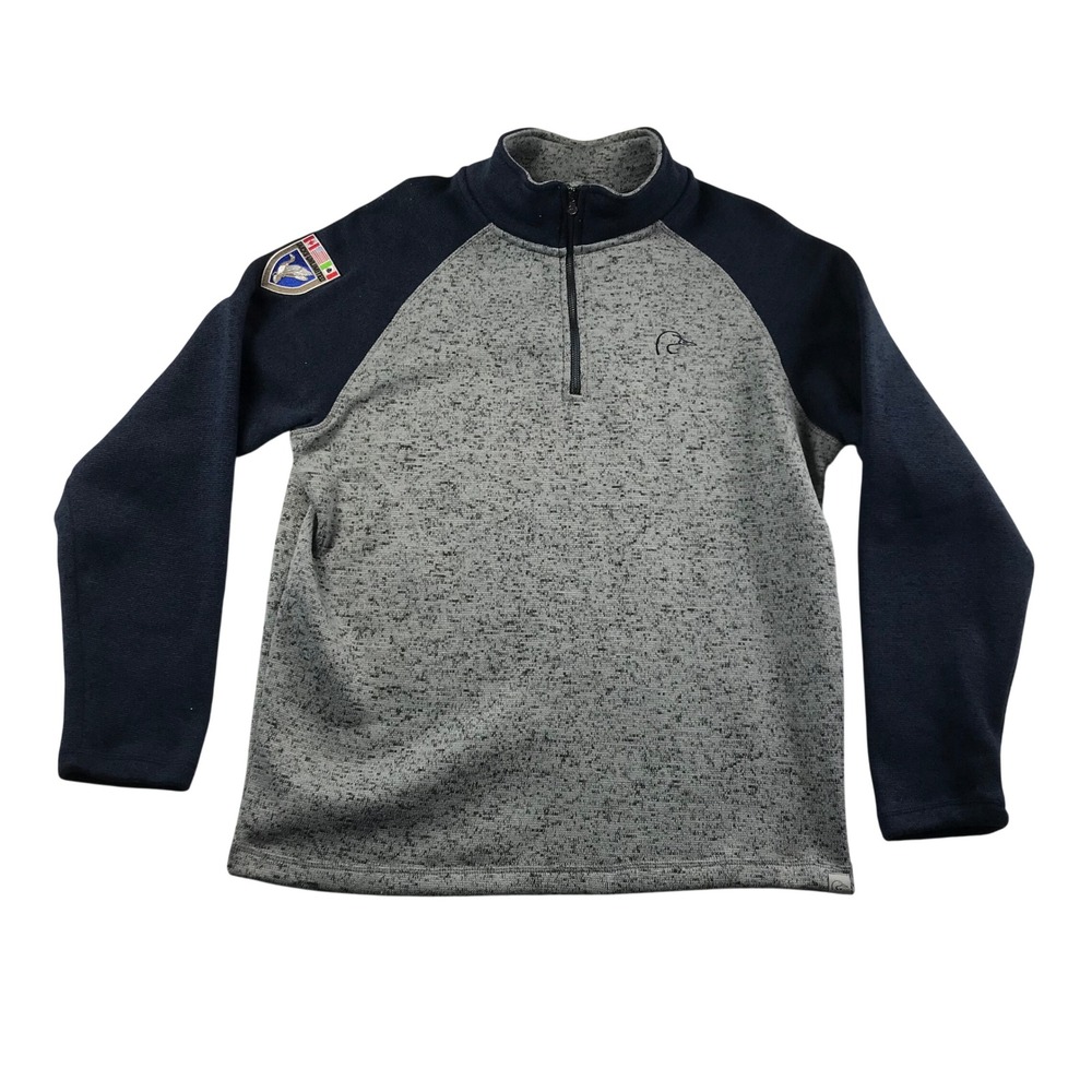 Ducks Unlimited Mens Large Grey Navy Blue Quarter Zip Fleece Pullover RN 90860